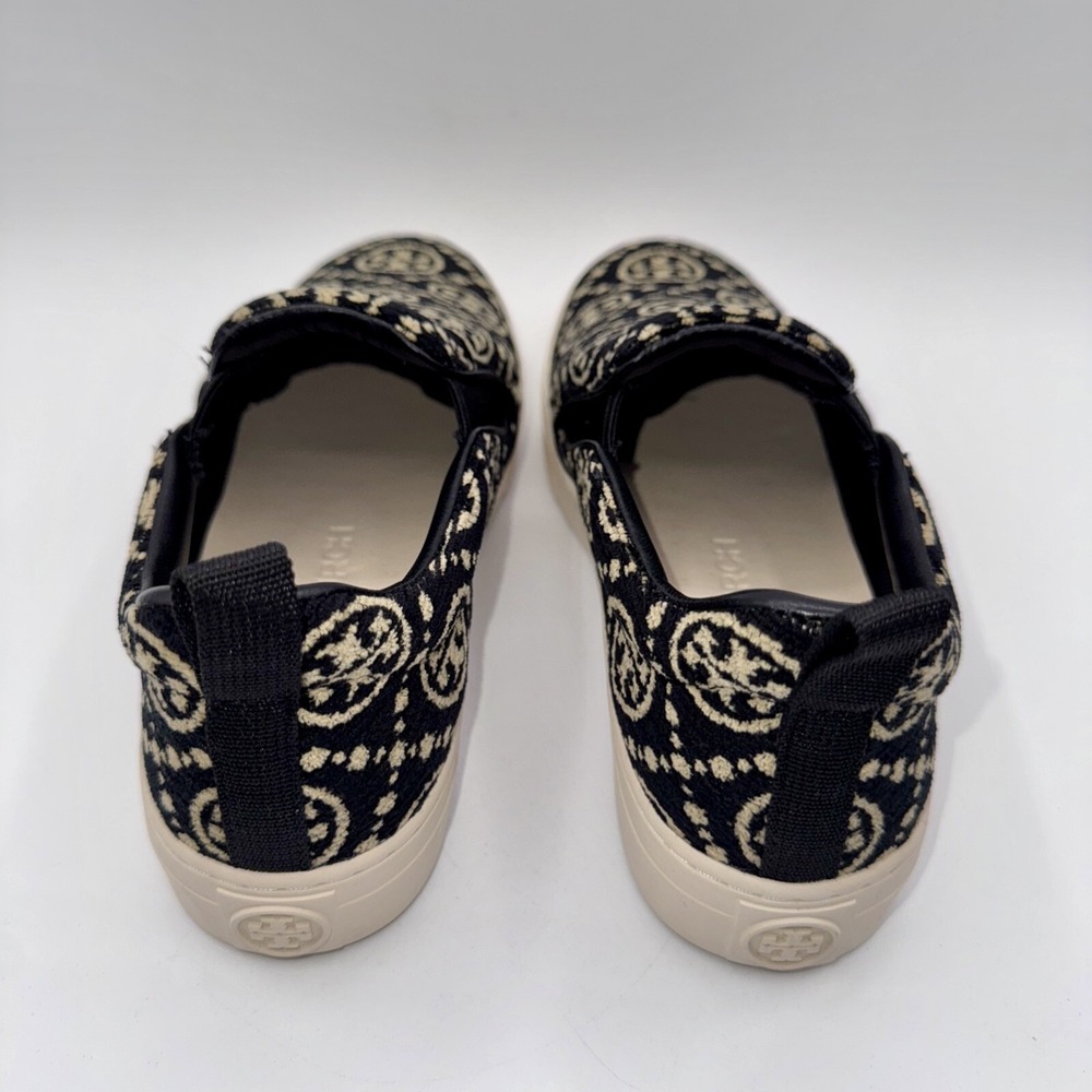Tory Burch Monogram Soft Embossed Sneakers Women's Size 7.5 Black Chenille - Picture 4 of 13